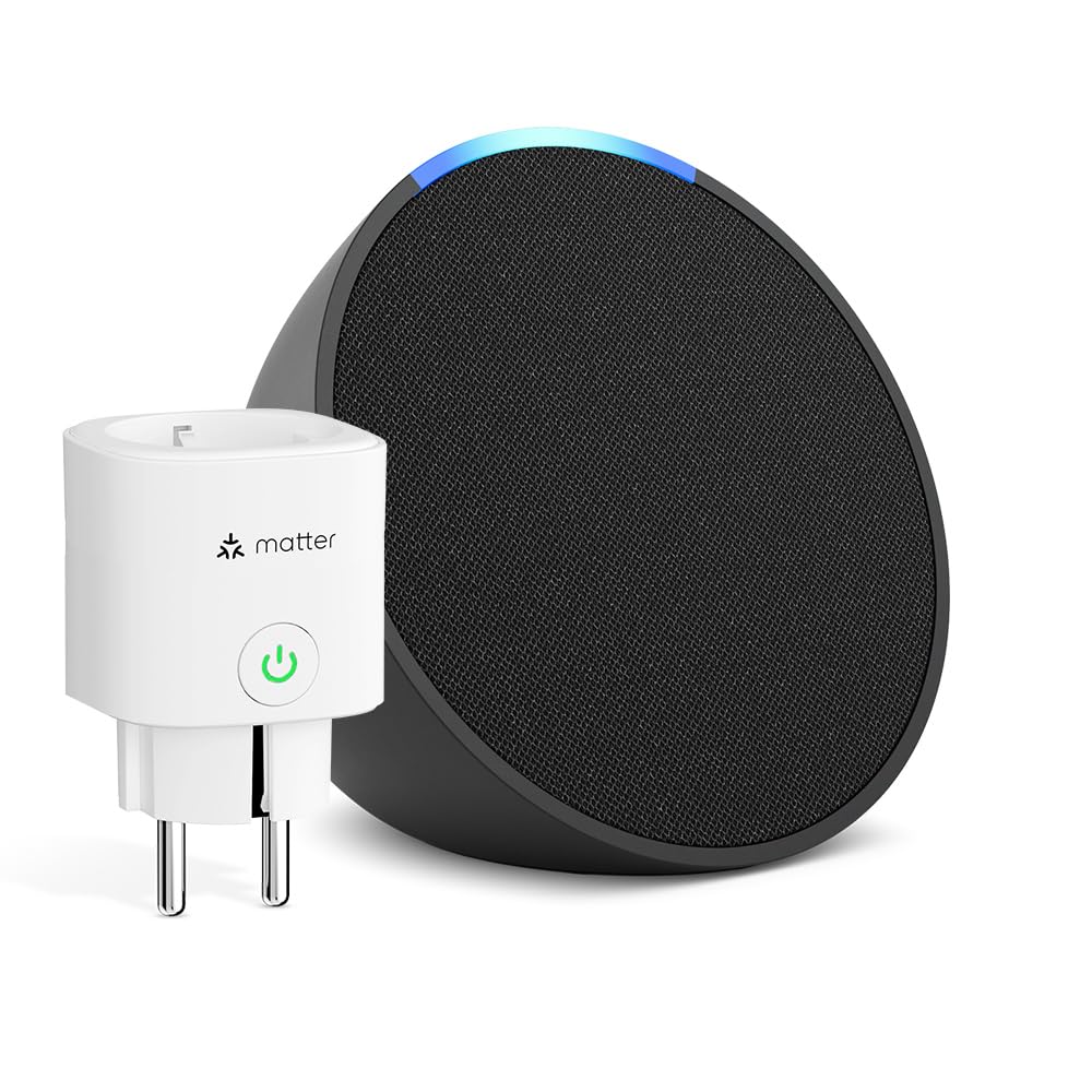 Echo Pop | Antracite + Meross Matter Presa Smart, compatibile con Alexa - Kit di base per Casa Intelligente Antracite con Smart Plug