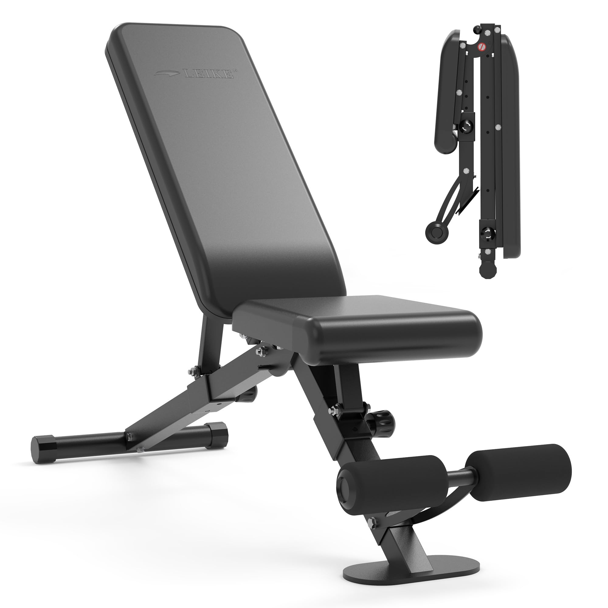 leikefitness Banco de pesas ajustable plegable con bloqueo automático para inclinación vertical y ejercicio plano de cuerpo completo