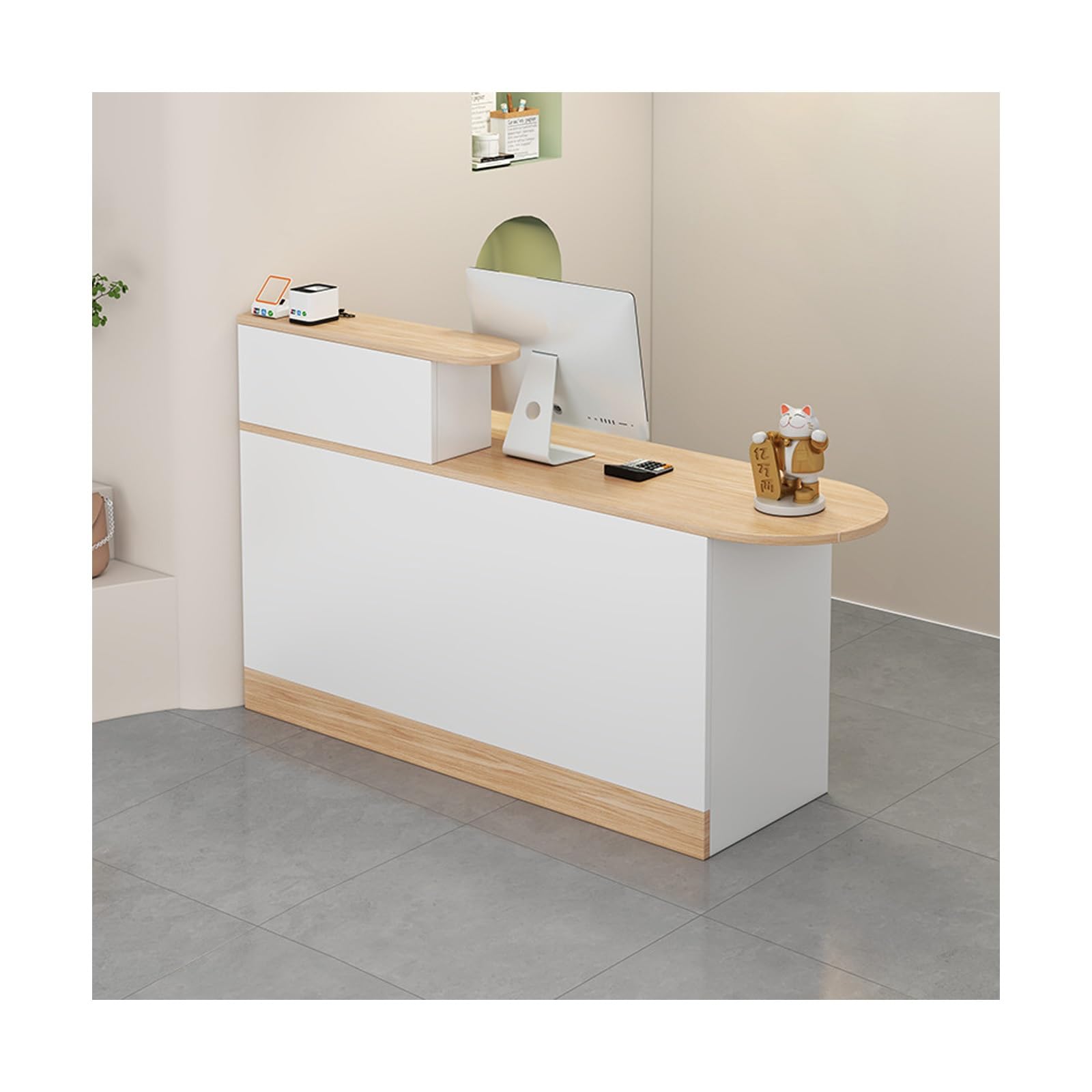 Scrivania moderna da incasso con serratura in legno bianco e legno Worpace, 120 cm, per uffici e aziende