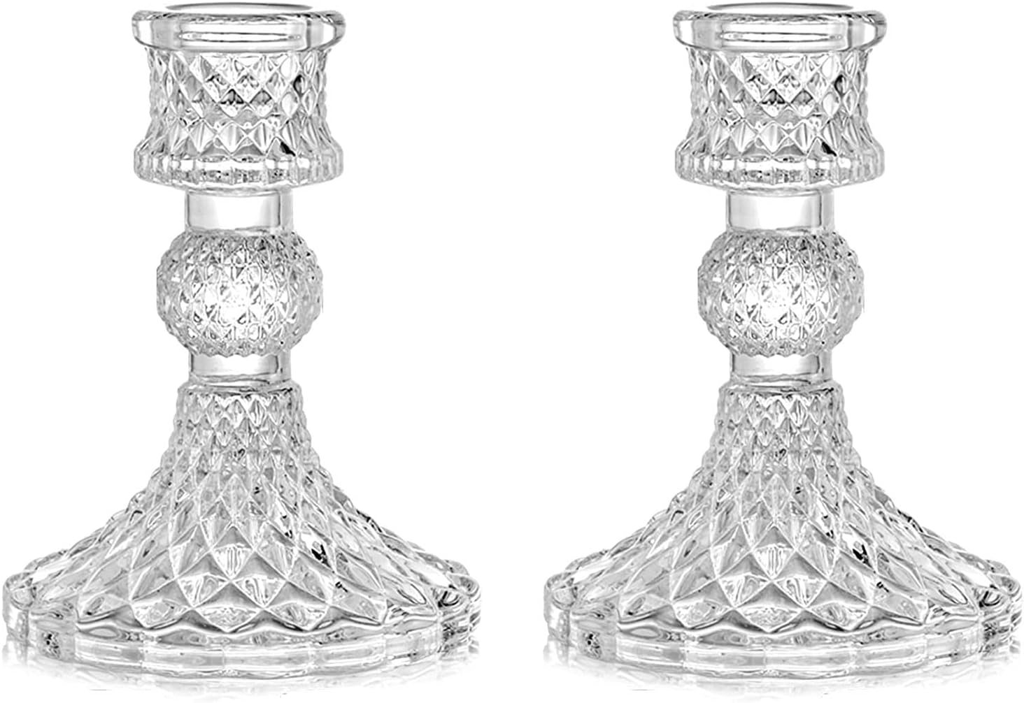 Chousezl Glass Candlestick Holder 2 Set Taper Candle Holders 4 Inch