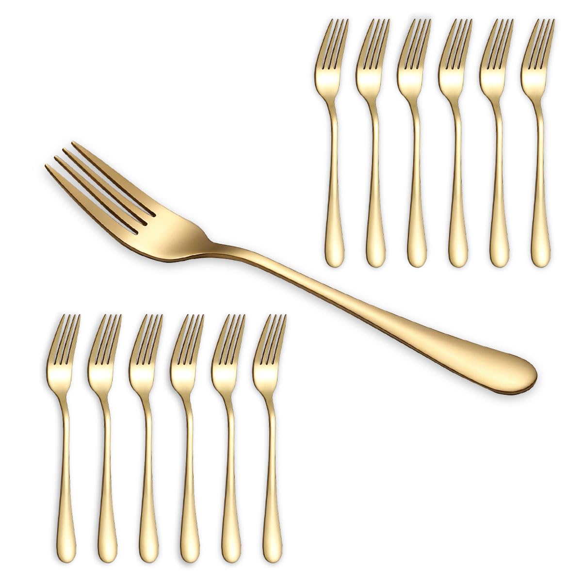 Berglander 12-Piece Gold Dinner Forks Set, 7.28" Titanium Gold Plated Stainless Steel Table Salad Forks for Home Restaurant Hotel Wedding Party, Dishwasher Safe