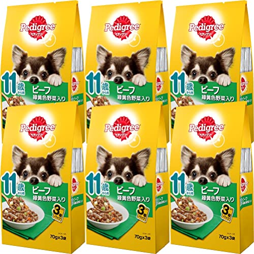 ペディグリー シニア犬 11歳から用 ビーフ&緑黄色野菜 (70g×3袋)×6個入り [ドッグフード・パウチ]