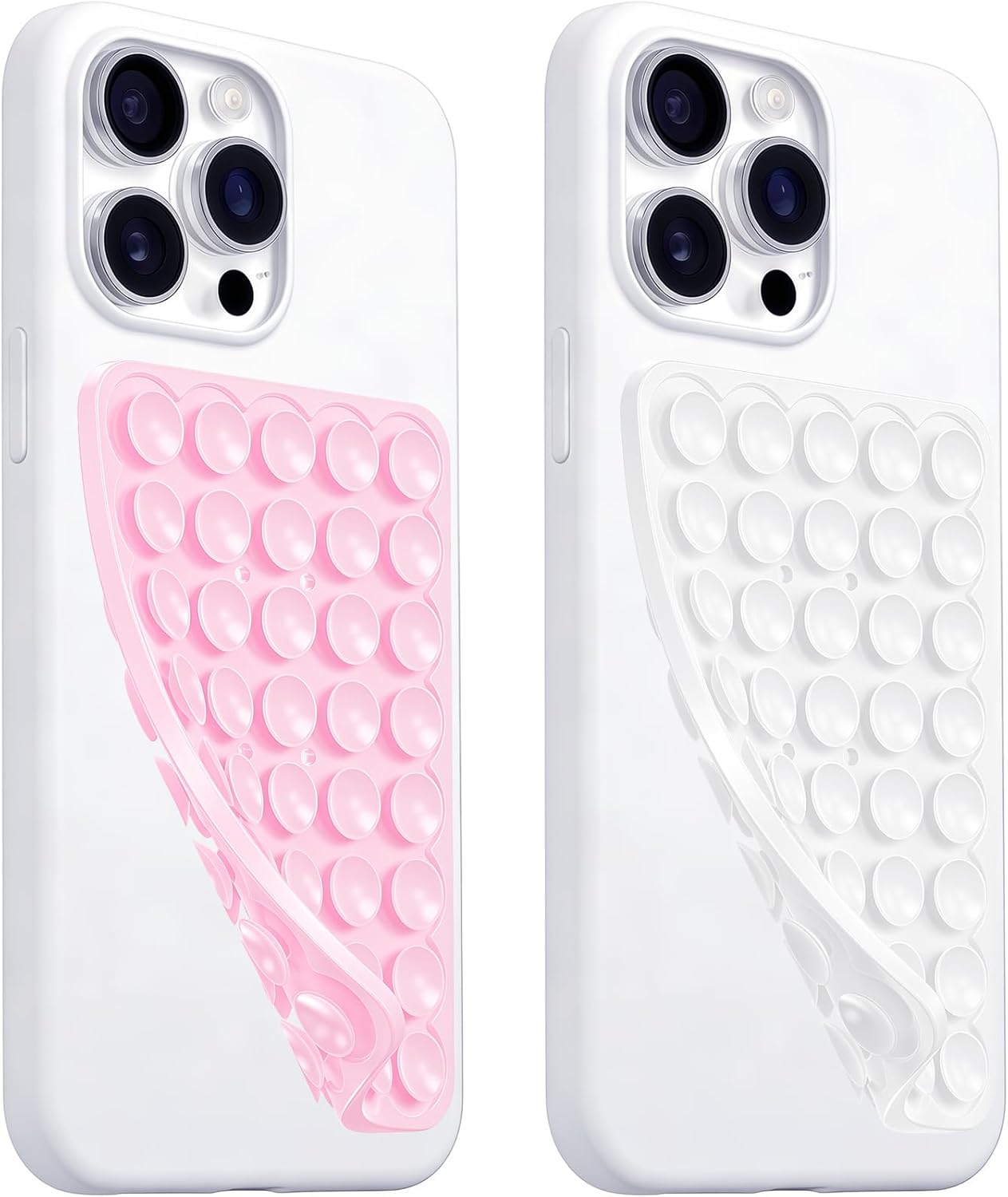 Anteel 2 Pack Silicone Suction Cup Phone Case Mount Double Sided, Hands-Free Silicon Phone Grip with Higher Suction Power for Selfies and Videos, Non Slip Phone Accessories (LightPink&White)