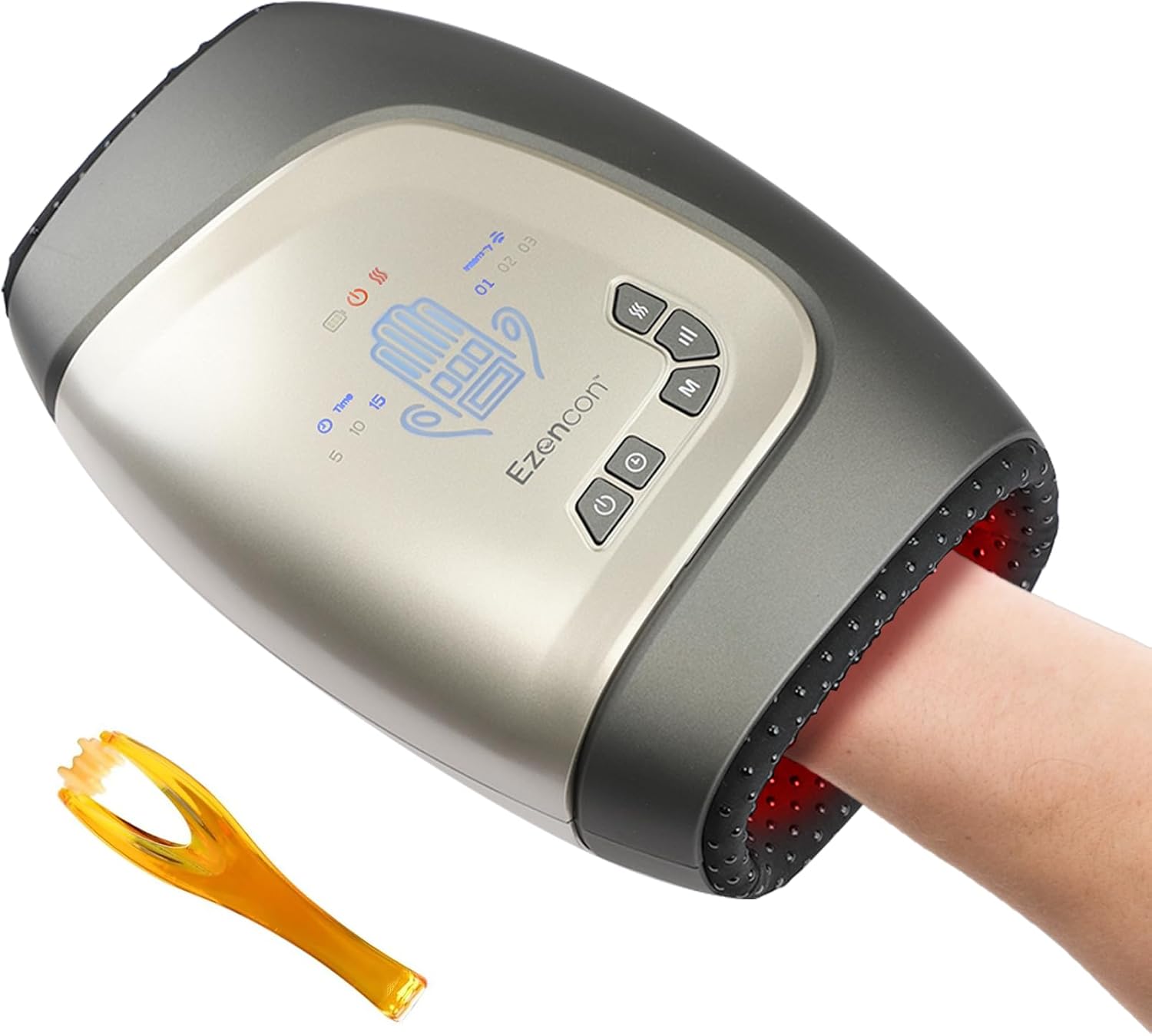 Electric Hand Therapy Massager Y18G Finger Opening Design for Ultimate Relief Rechargeable Relief for Arthritis Carpal Tunnel Pain Heated Compression Massager with Bonus Finger Massage Roller Hand Massager Y18G with Finger Roller