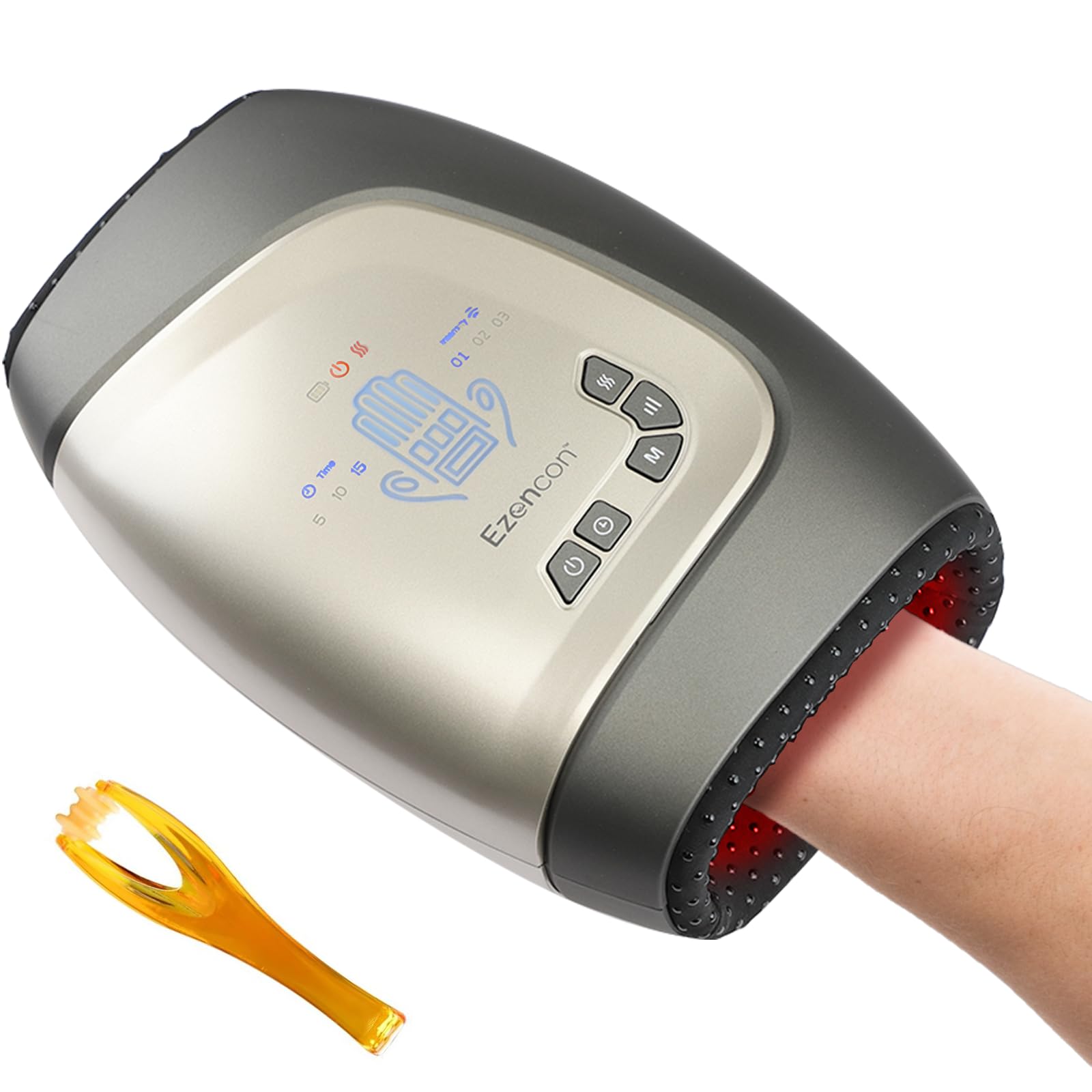 Ezencon Electric Hand Massager Machine with Fingers Opening, Rechargeable Hand Massager for Arthritis and Carpal Tunnel, Hand Massager with Heat and Compression, Finger Massage Roller Included