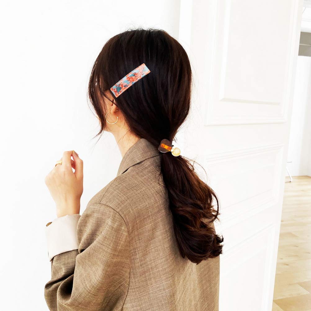 4 Pcs Tortoise Shell Hair Barrettes, French Design Rectangular Hair Barrettes Automatic Hair Clip for Medium Hair