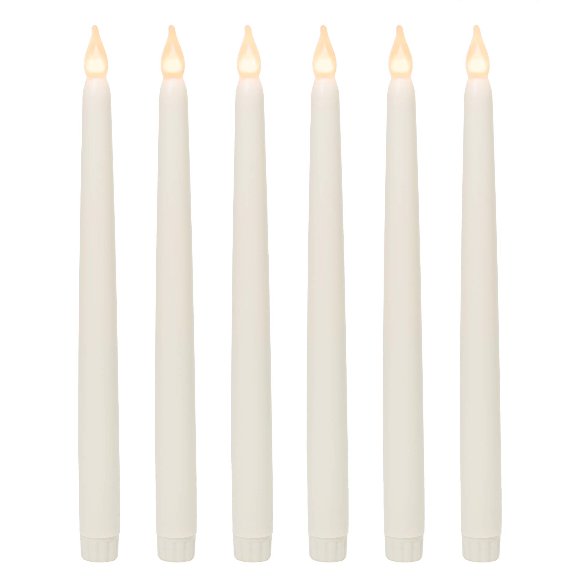 WYZworks 6 Pack, 11" LED Flameless Ivory Real Wax Taper Flickering Candles Lights, Battery Operated Candlesticks for Holiday Christmas Valentine Menorah Candelabra Home Wedding Window Decor