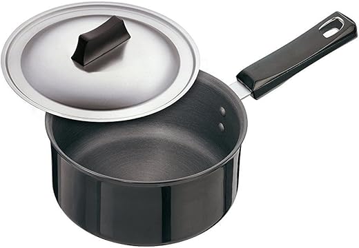 Hawkins Futura 2.25 Litre Saucepan, Hard Anodised Sauce Pan with Stainless Steel Lid, Cooking Pot with Long Handle, Black (AS225S)