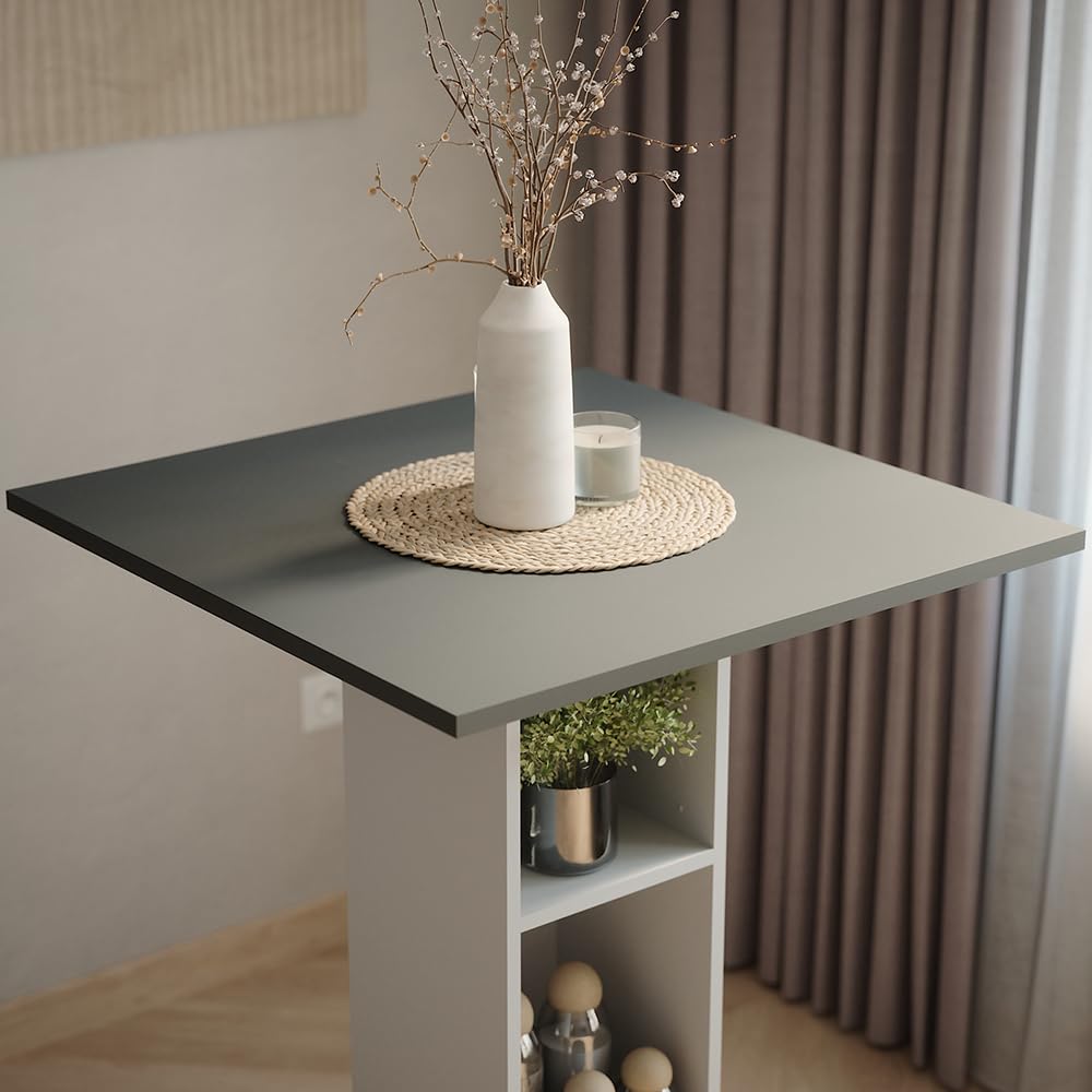 Vicco Table de Bar Repose, Anthracite/Blanc, 75x75cm, pour Une Utilisation comme Table Haute avec étagères intérieures réglables en Hauteur