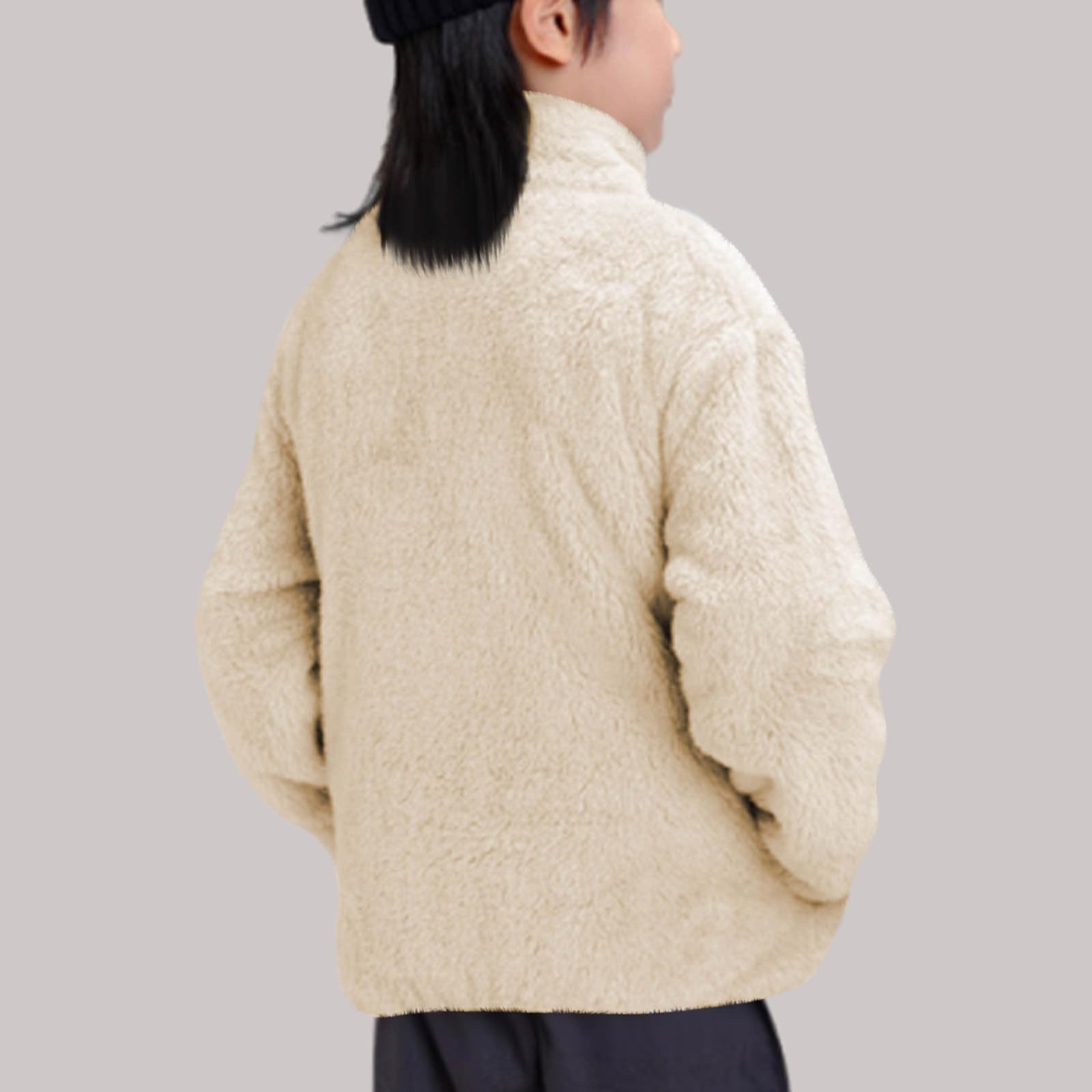 HAOLEI Chaqueta Niña Niño Otoño e Invierno,Abrigo de Forro Polar Manga Larga con Cremallera Color Sólido Cálido Cómodo Chaquetas Fleece con Cuello Alto Casual Felpa Outwear con Bolsillos 2-13 Años
