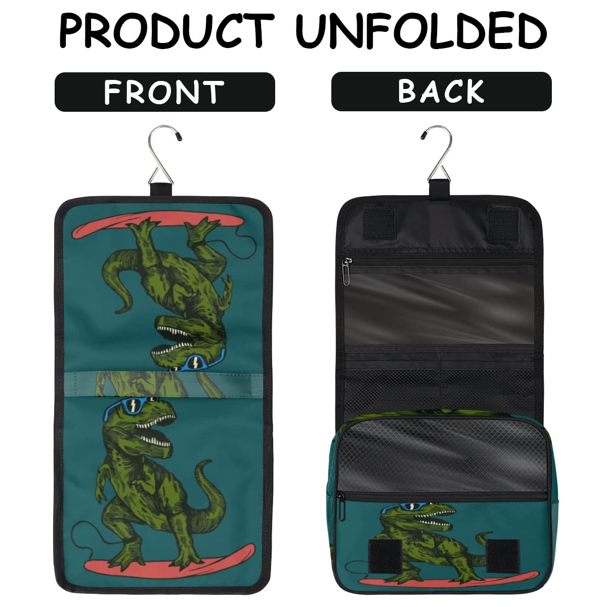 Dinozaury Podróżna Kosmetyczka Śliczne Zwierzę Mycie Torba Unisex Wiszące przybory toaletowe Kosmetyczka Organizer do makijażu, wielobarwny, Jeden rozmiar