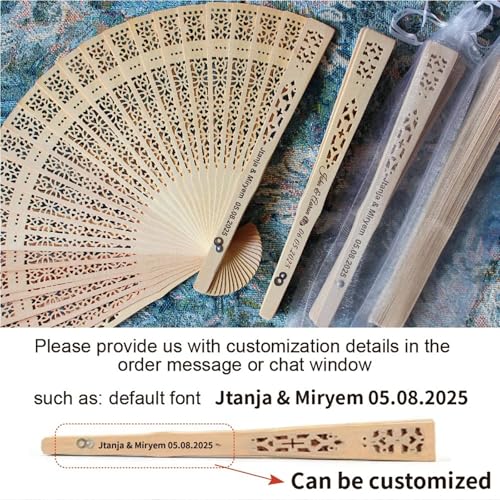 Éventails de mariage personnalisés bois rustique pour cadeau invité été - 7