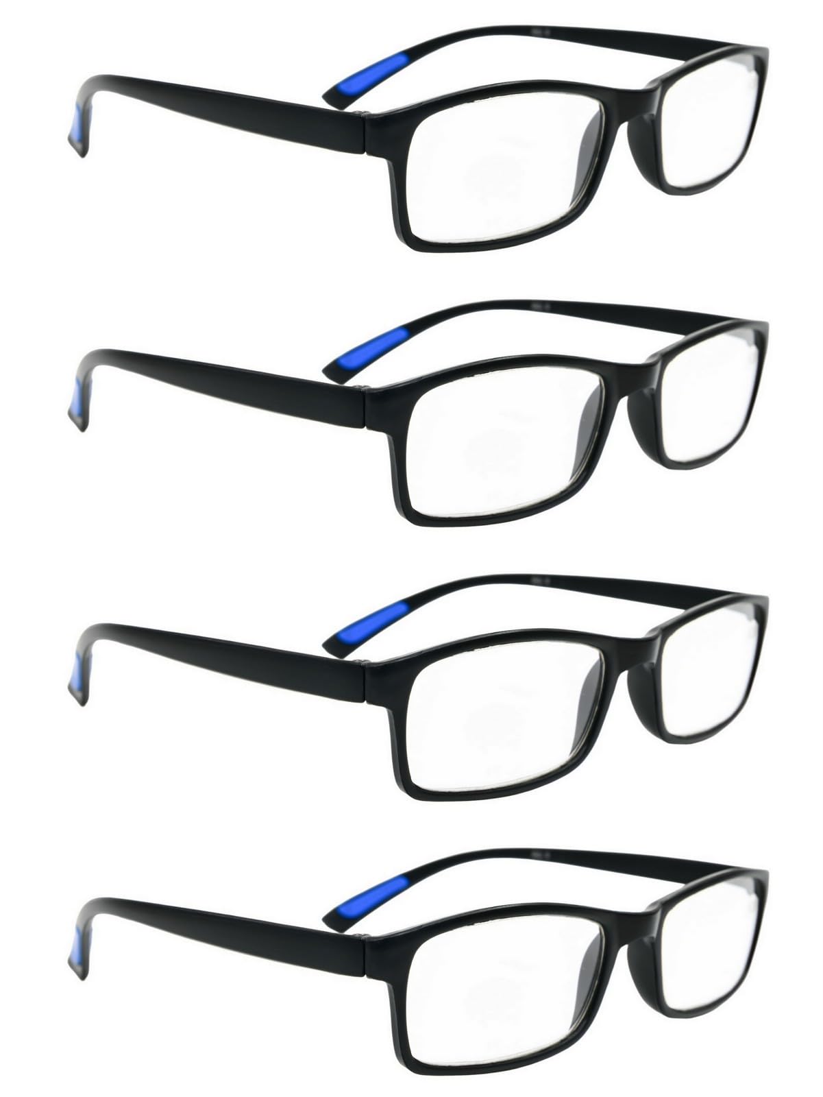Fads & Fashions Unisex 4 X Black & Blue 4 X Pairs With Freepost Bendable Tr90 Reading Glasses, Flexible, Quality Lenses, Super-Lite With 13 Lens Strengths Rg9 (, 2.50, X)