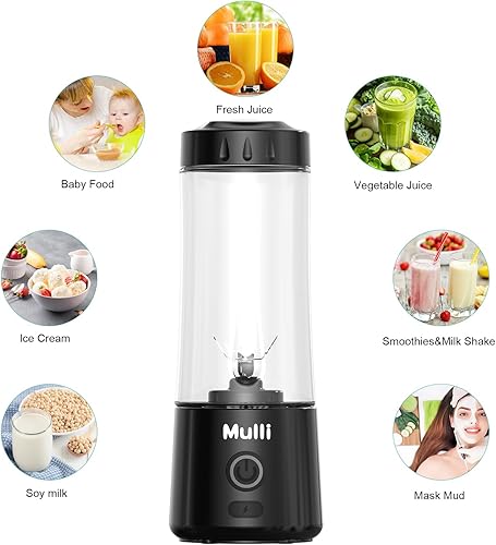 Miniatura 5 de Mulli Licuadora portátil, mezclador personal recargable por USB para batidos y batidos, mini licuadora con seis cuchillas para comida de bebé,