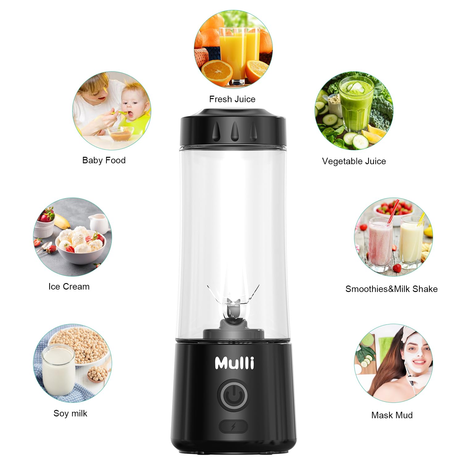 Licuadora portátil, mezclador personal recargable por USB para batidos y batidos, mini licuadora con seis cuchillas para comida de bebé, viajes, gimnasio (actualización) 5