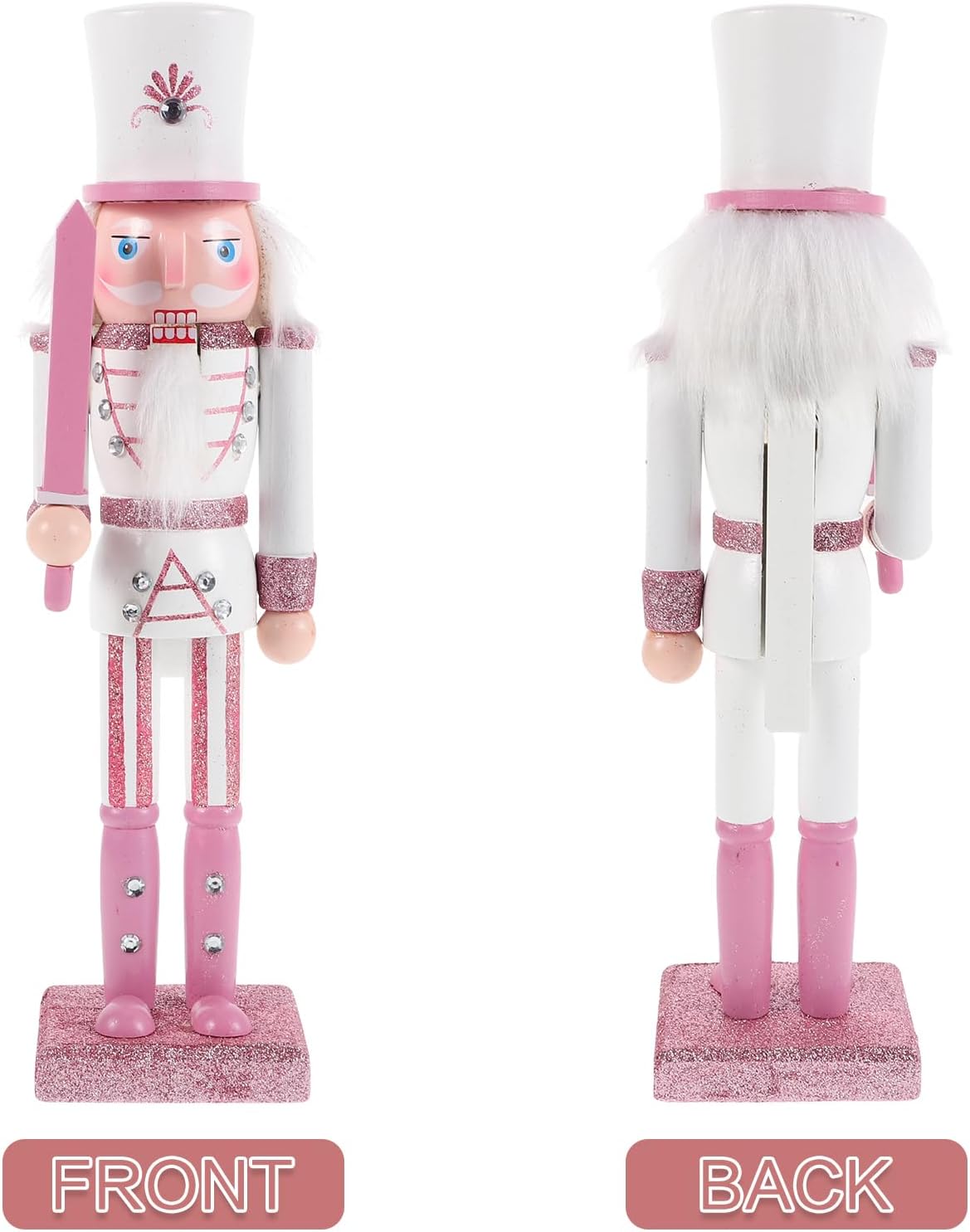 Veemoon Pink Nutcracker Figurines Christmas Soldier Table Decor Xmas Nutcracker Ornament Wood Christmas Desktop Figure Decor for Festival Party Favor (30cm/ 11. 79in)