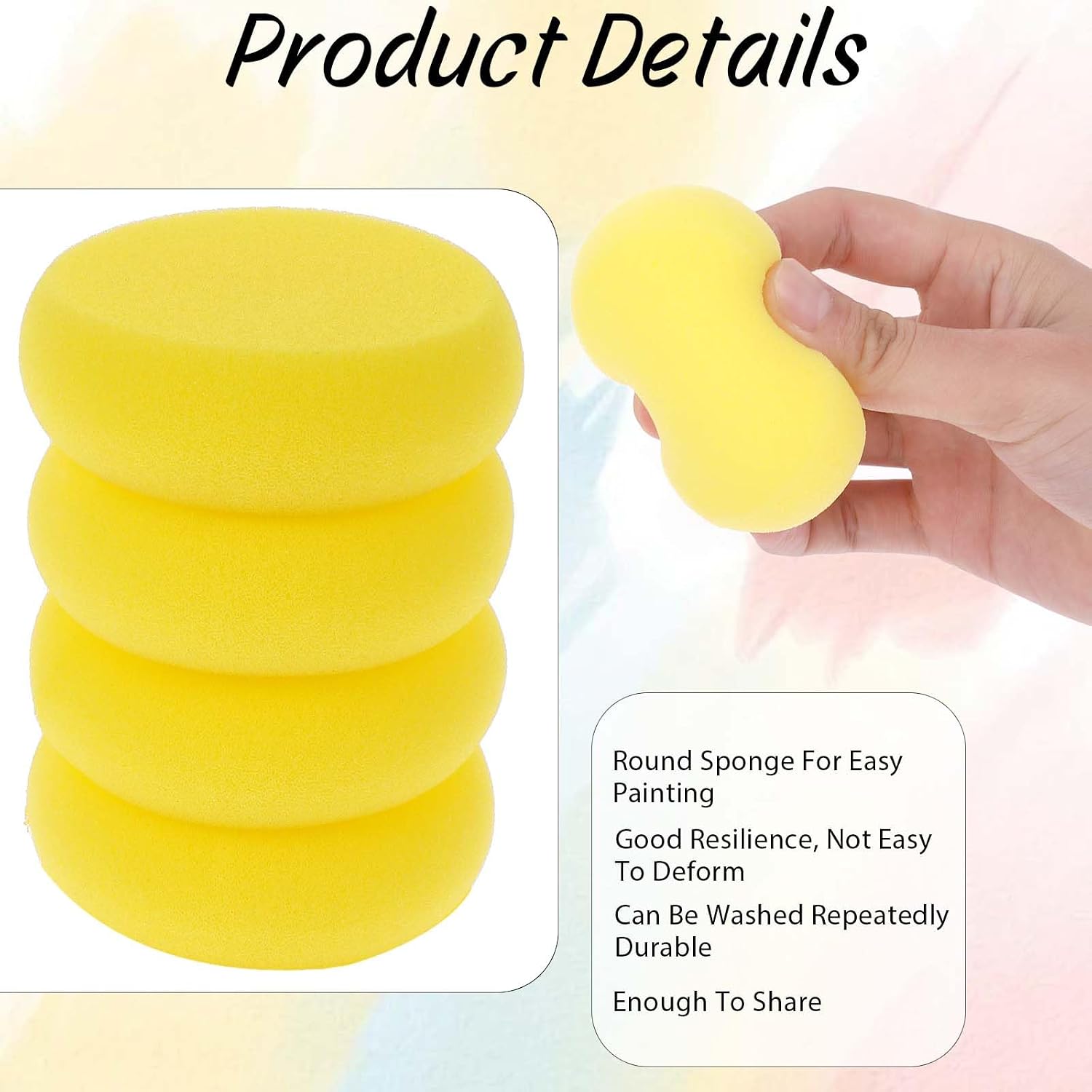 TIESOME 6 Pcs Face Paint Sponges, 2.5x7.5cm/1x3 Inch Round Paints Sponges, Soft Yellow Sponge Paint Brushes for Artist, Makeup & Crafts, Reusable & Washableb