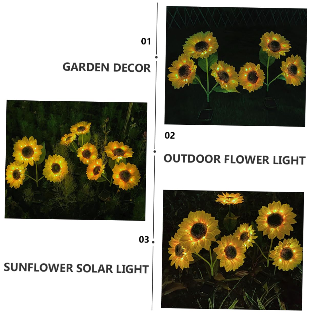 OFFSCH Solar Landscape Lighting 3-Headed Sunflower Lamp Solar Yard Lights Garden Decorative Light
