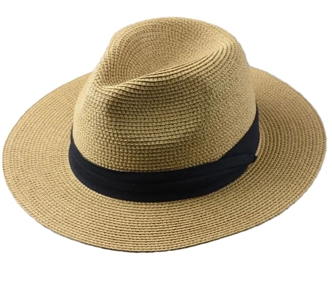 Rfmfkkg Sombrero de papel de paja para hombre, sombreros grandes de Panamá, para pesca al aire libre, playa, plegable, jazz, color caqui, XL (60-62 cm), caqui, M