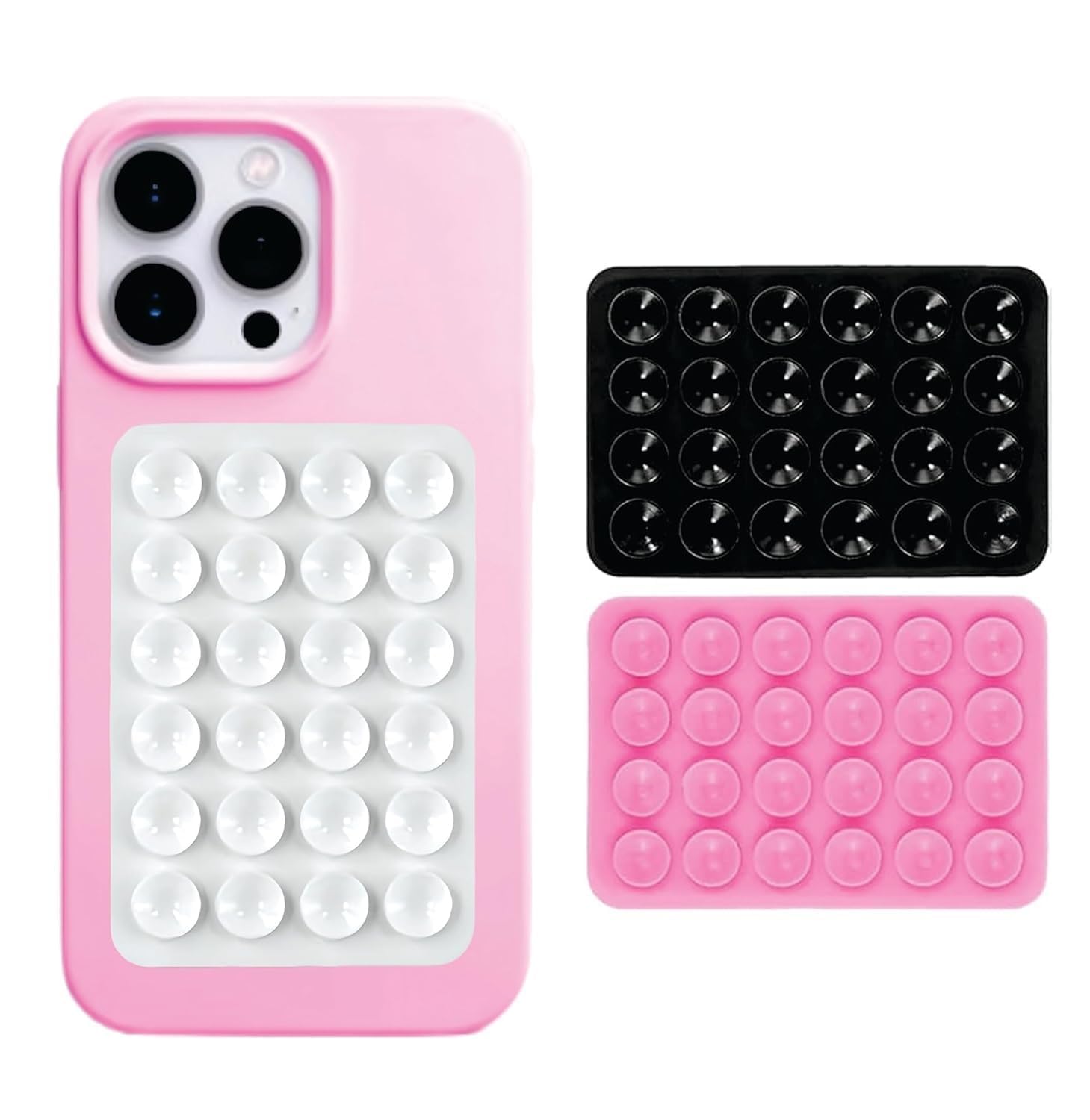 INEFABLE Suction Phone Case, Phone Suction Sticker, Silicone Suction Phone Case for Hands-Free Mobile Accessory Holder Grip, Video Phone Accessory (Black,White,Pink - Pack of 3)-picture-37