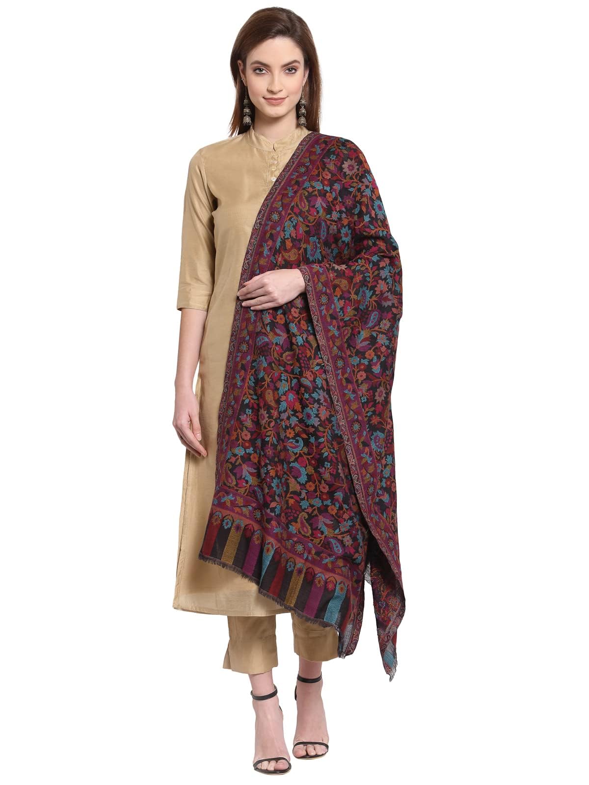 Floral Woven Design Woolen Shawl (180 x 70 cm)-image-12