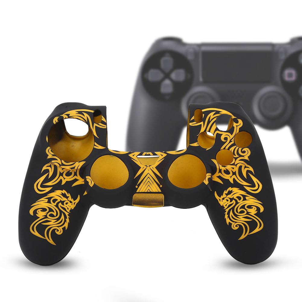 Estuche para Controlador ps4, Estuche de Silicona Suave Skin Grip Shell para el Controlador Playstation 4 PS4(Amarillo Negro)