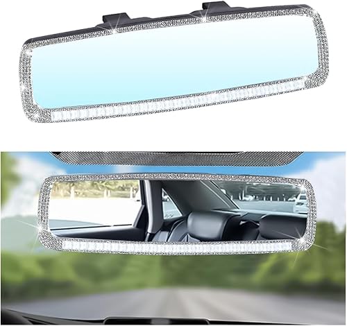 Miniatura 8 de Espejo retrovisor para automóvil, diamantes de imitación de cristal, espejo retrovisor con cristal HD, espejo retrovisor universal con clip para