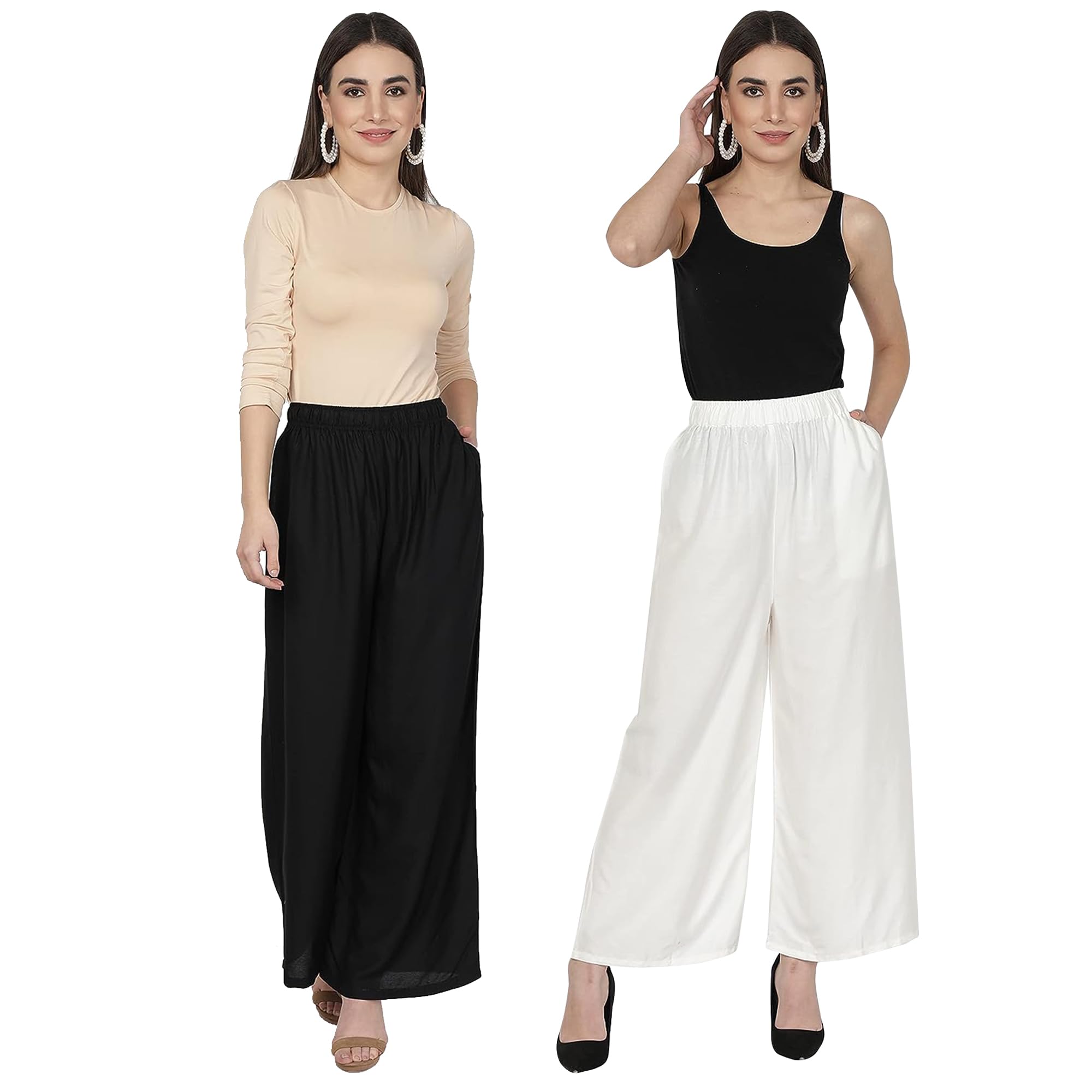 the purple arrow Rayon Plazo Pants For Women,Stylish Combo Palazo Set Of 2 Plazo For Women, Plain Plazo For Girls,Black & White Fit Type : Regular Fit Size: 26-picture-12