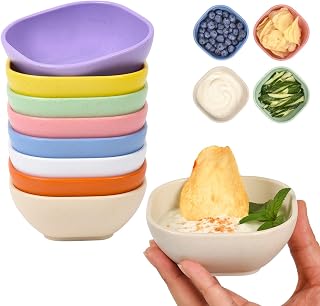8-Pack Unbreakable Wheat Straw Small Bowls, 4.5oz Assorted Colors - Dipping Sauce Cups, Ice Cream Snack Bowls for Kids, Parties, Picnics