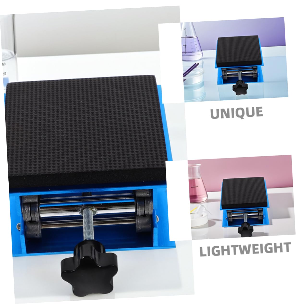 Piattaforma di supporto da laboratorio con altezza regolabile 15 x 15 cm, in lega di alluminio, con spon anti-urto e antiscivolo per esercitare ed esperimenti