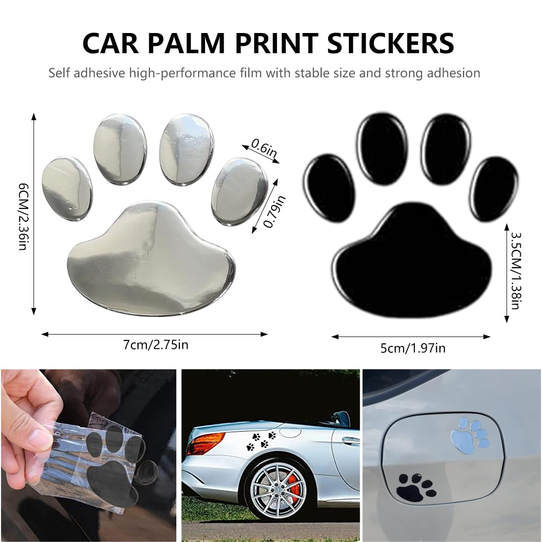 8 Pcs 3D Cromato Impronta Zampa Cane Adesivi Auto Esterni Emblema Decorativo per Auto, Moto e Scooter (Argento, Nero)