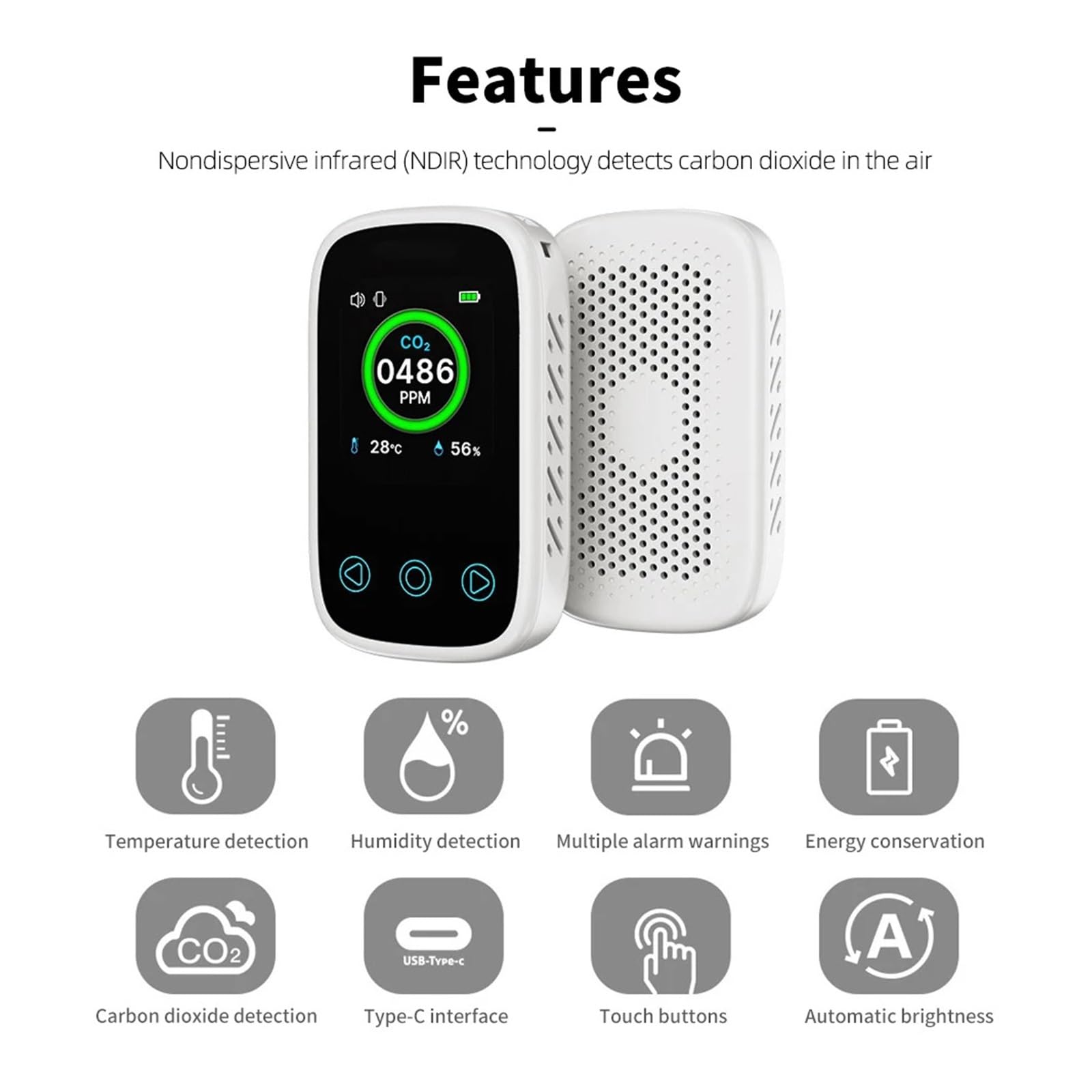 Detector de Gas, Medidor de CO2, temperatura, humedad, sensor de pantalla LCD, detector de monóxido de carbono con alarma de voz(CO Detector Qrange)
