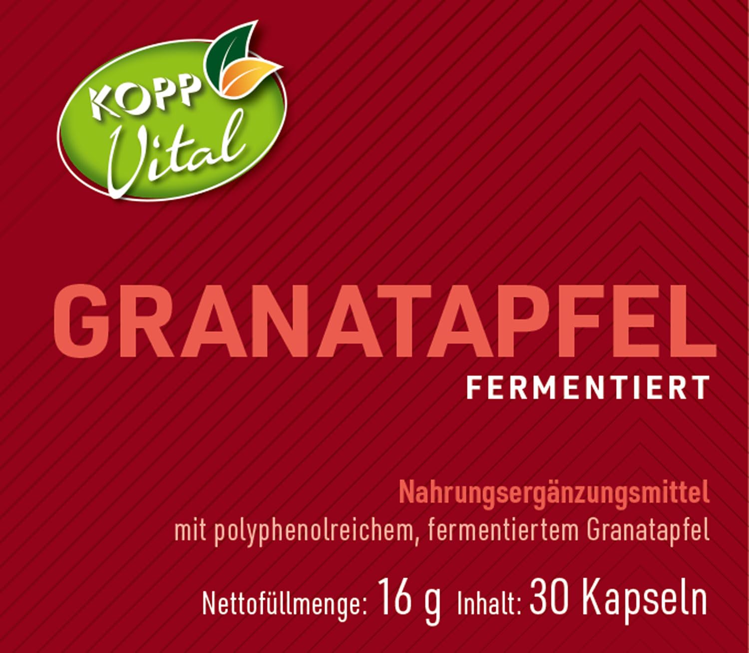 KOPP Vital® Granatapfel fermentiert mit polyphenolreichem fermentiertem Granatapfel | 16 g | 30 Kapseln | Nahrungsergänzungsmittel | Naturstoff-Fermentations-Verfahren fermentiert