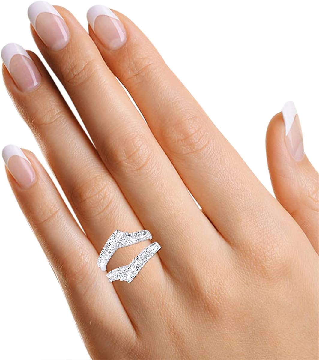 AFFY Baguette Shape Cubic Zirconia Enhancer Wrap Guard Ring in 14K White Gold Over Sterling Silver : Clothing, Shoes & Jewelry