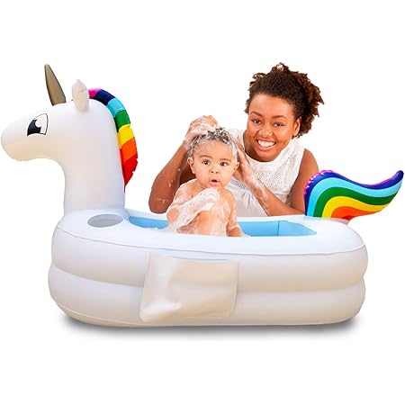 Amazon Com Plur Banera Inflable Para Bebe Y Lavabo Portatil Unicornio Arco Iris Para Bebes De 6 A 24 Meses Enfriador De Bufe Inflable Cofre De Hielo Flotante Regalo De Baby Shower Y