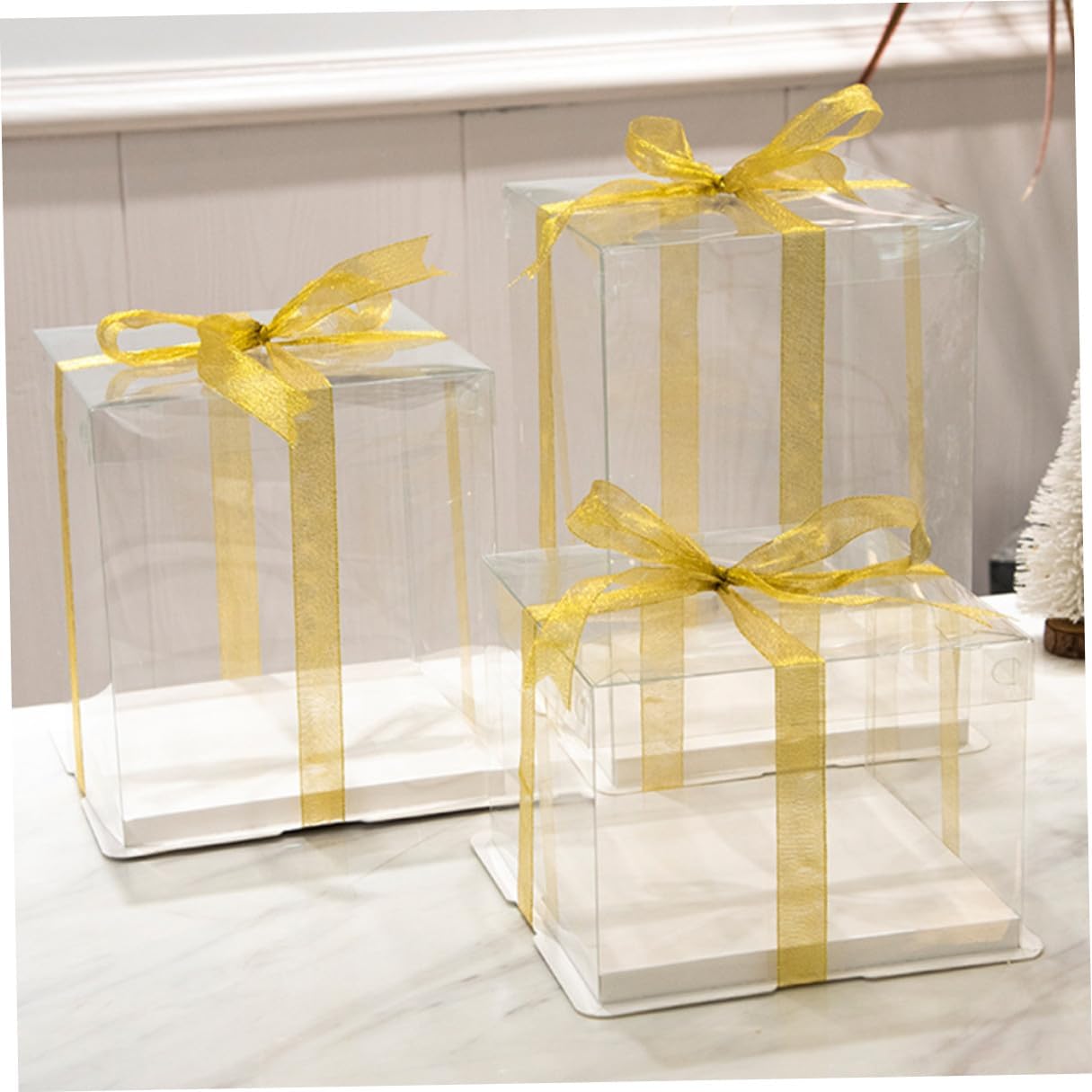 Operitacx 8-inch Square Cake Storage Box with Ribbon 5pcs Double-layer Cake Carrier 26x26x25cm and Dessert Display