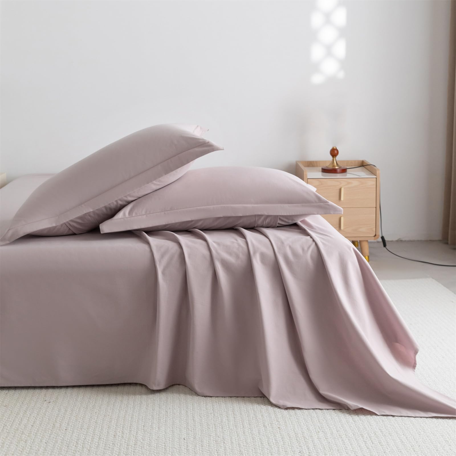 Drap plat violet 245x270 en coton uni respirant pour grand lit 2 personnes