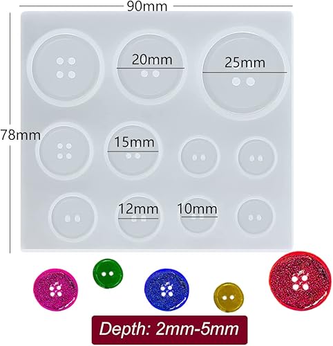 Miniatura 2 de TuNan 3 moldes de silicona de resina de botón, 101215200.984 in, moldes redondos en forma de botón para resina epoxi, arcilla de fundición de