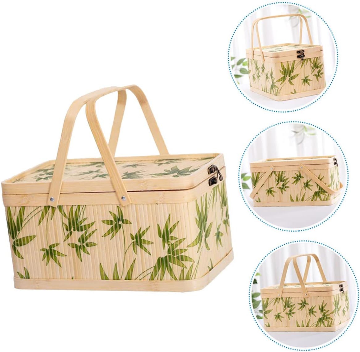 VICASKY Woven Picnic Basket Lid and Handle for Outdoor Adventures Storage Hamper for Fruits and Home Organization