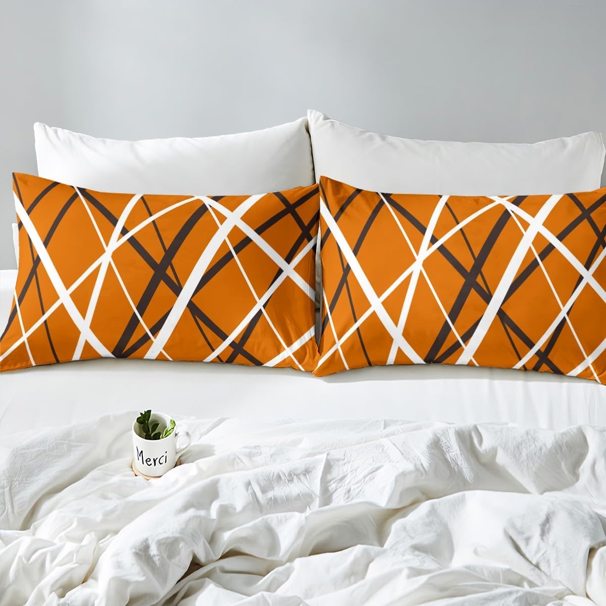 jejeloiu Kids Bedding Set Toddler Size, Dark Orange Duvet Cover Boys Girls Geometric Comforter Cover Stripes Teens Bedroom Decor with 1 Pillow Case (No Comforter)