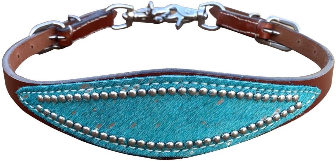 Showman Leather Wither Strap w/Teal Acid Wash Cowhide Inlay
