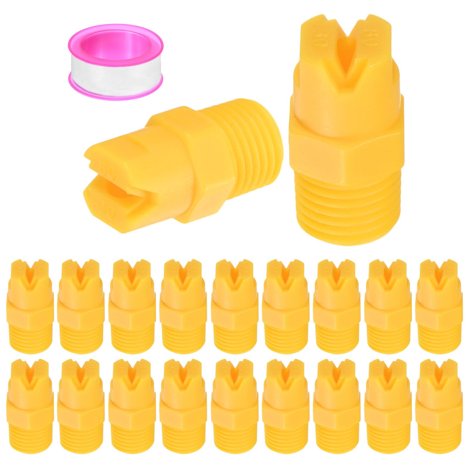 M METERXITY 20-Pack Sprayer Nozzle Tips, 1/4 BSPT Male Thread 80 Degree Plastic Flat Fan Spray Tip with Tape for Agricultural Irrigation, Replacement of Knapsack Nozzles [Orange, 3.6mm Pore]