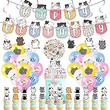106 Pcs Cat Theme Birthday Party Decorations Cute Cat Birthday Party Supplies for Kids Girls Include