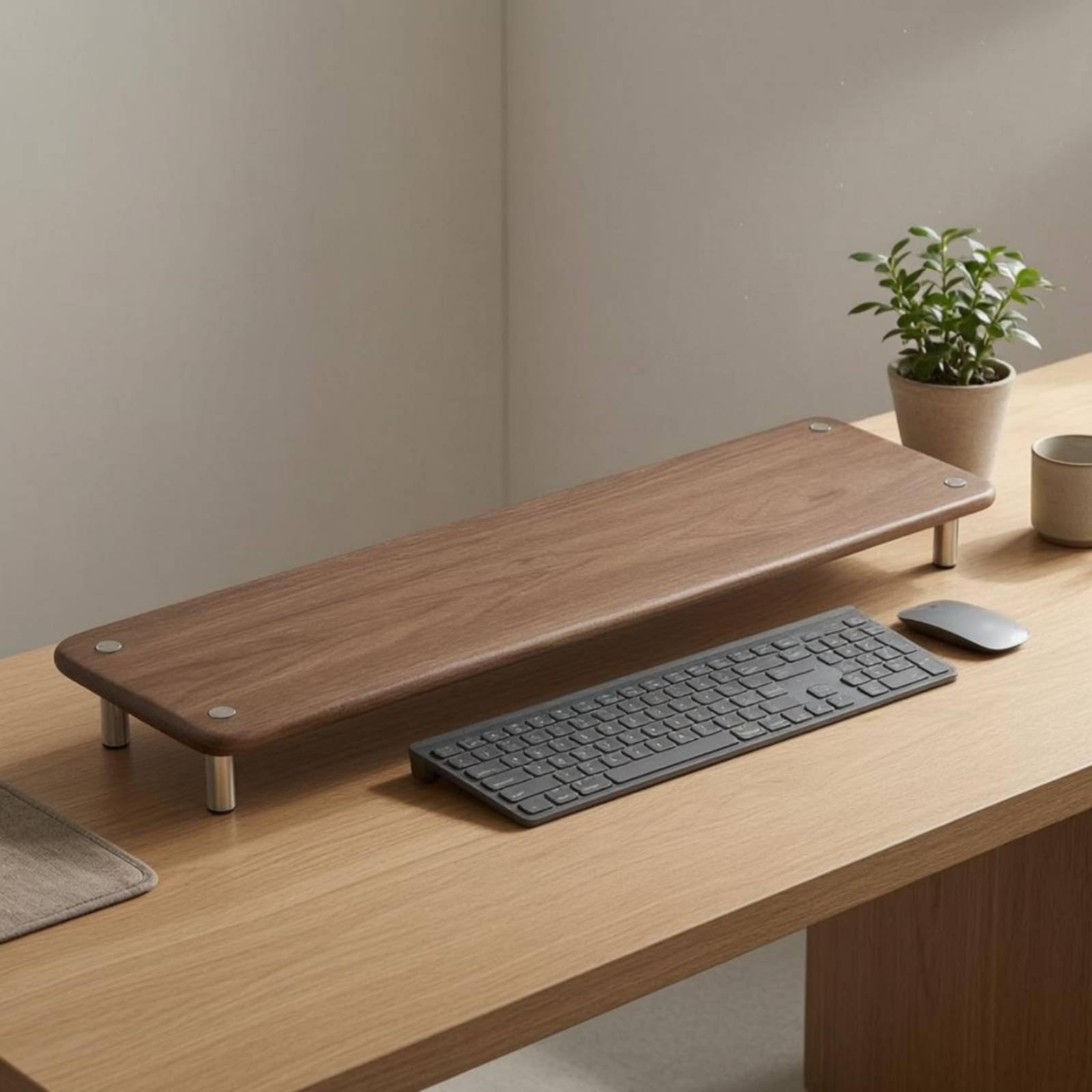 Riser Pantalla Madera Metal Resistente Al Óxido Soporte Elevador Pantalla Antideslizante Bandeja Elevadora Rectangular, Nogal, 70cm