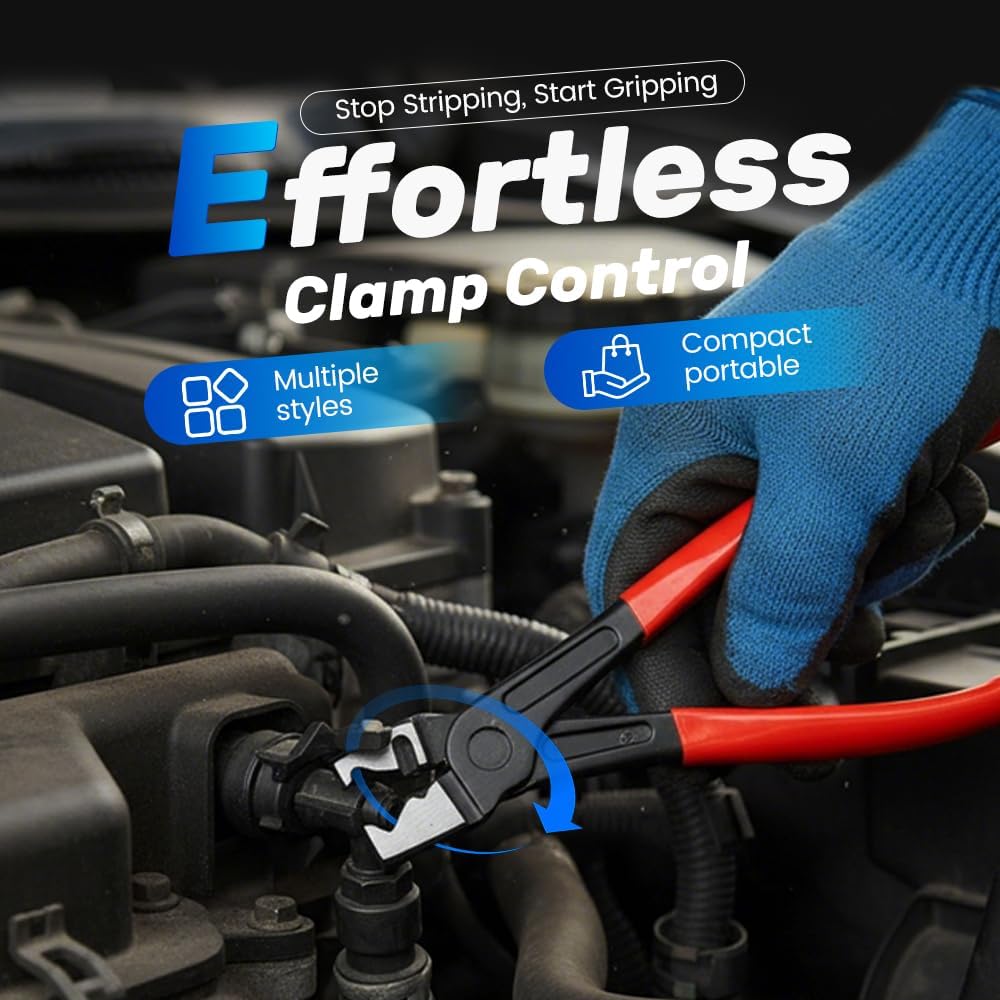 Professional Hose Clamp Kit 6Pcs, Car Caliper Set Includes Separator Pliers, 5-Inch Red Handle Pry Bar, Relay Plier, Headlight Pliers for Electrical Work&Repairs,Auto Maintenance (6)