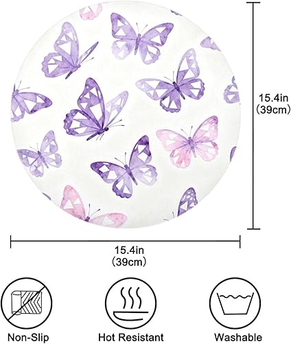 Miniatura 4 de Butterflies Purple and White Round Christmas placemats placemats Easy to Clean Waterproof Set of 4 15x15 in individuales para mesa de comedor