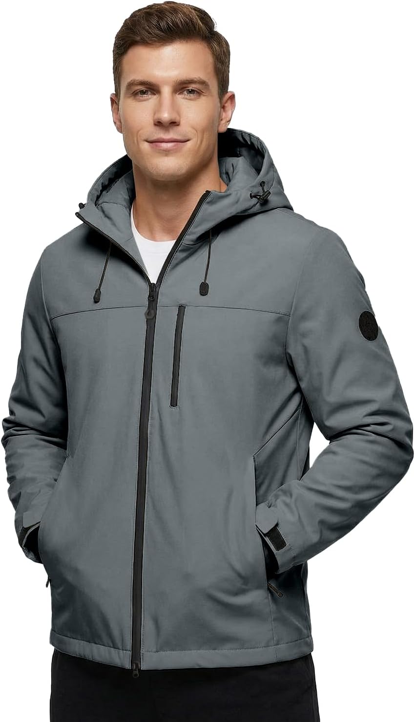 Non-Bulky Thermal Winter Outerwear Jackets for Men Cold Weather with Hood Water Wind Rainproof for Outdoor Casual