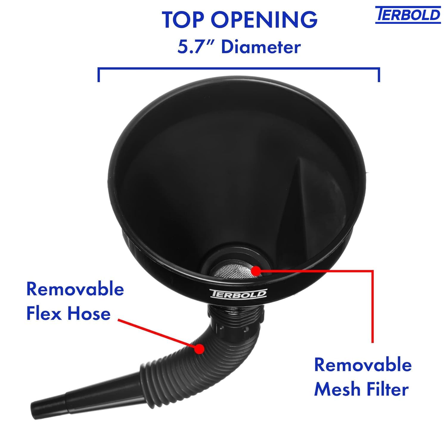 Embudo automotriz con tubo flexible, negro
