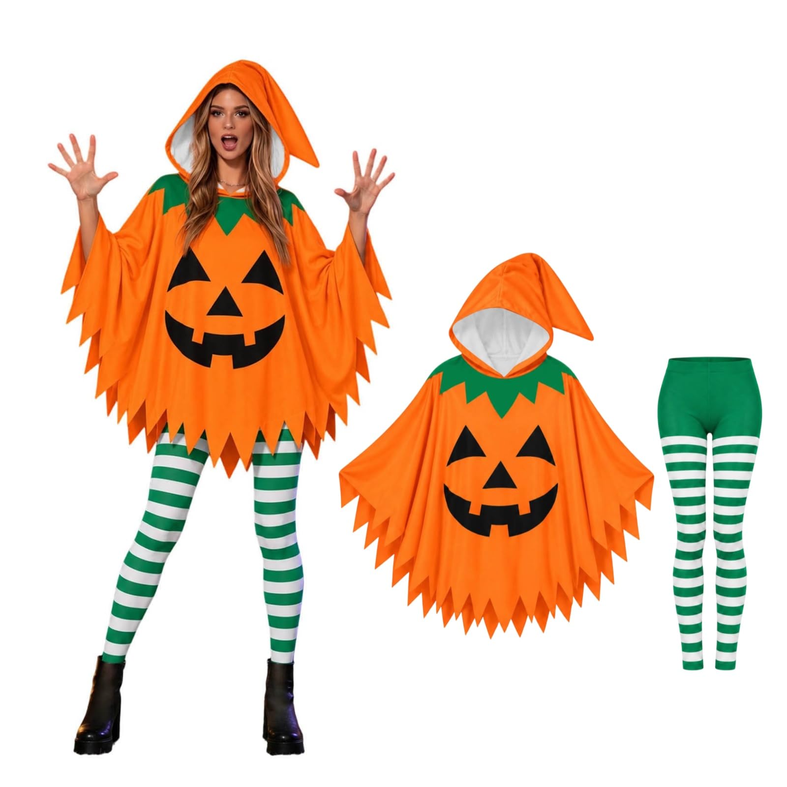 2PCS Womens Halloween Ghost Costume White Ghost Hooded Poncho with Leggings — image 1