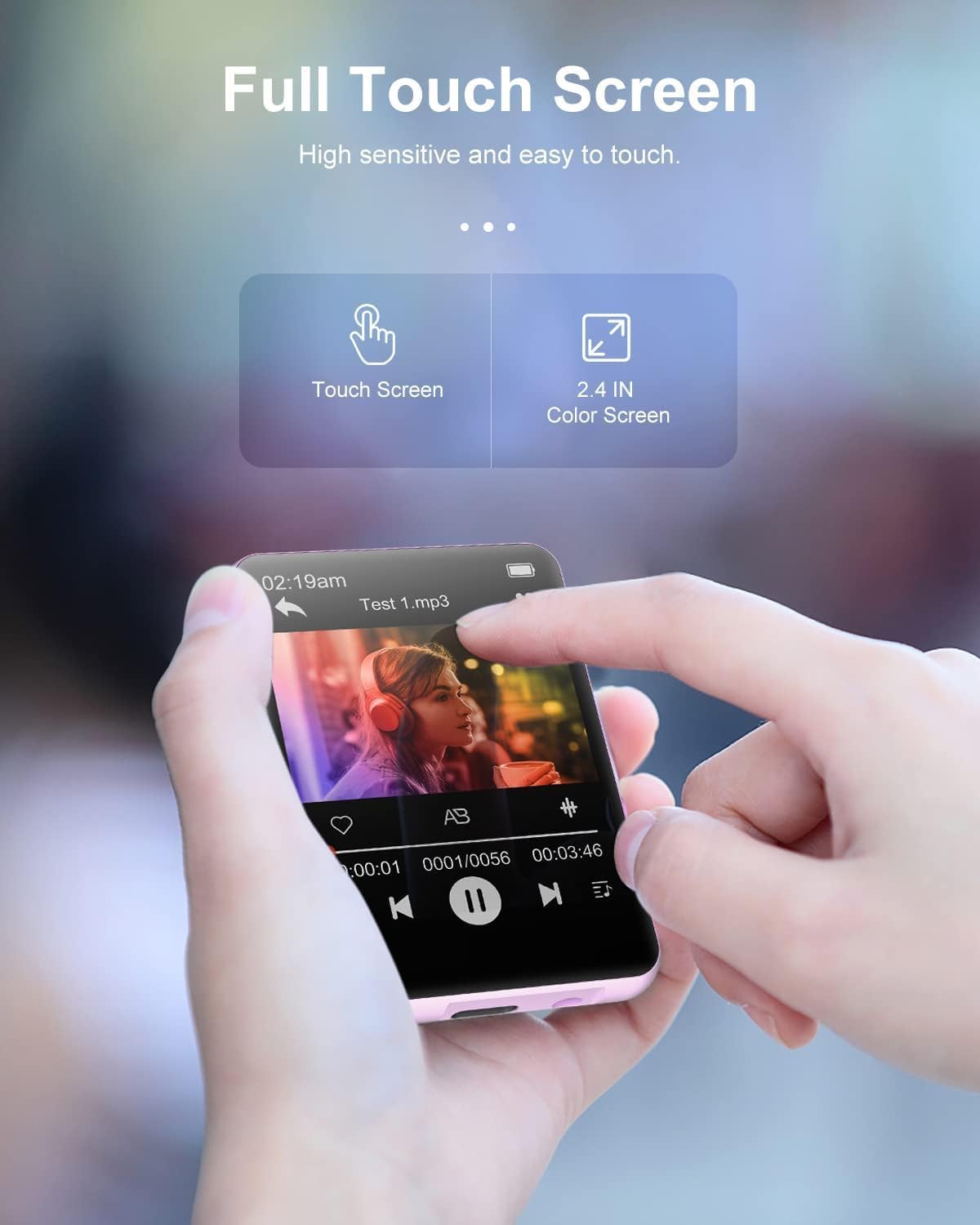 64GB MP3 Player with Bluetooth 5.3, Portable Digital Lossless Music Player with Built-in Speaker, 2.4 in Full Touch Screen, FM Radio, Voice Recorder, Earphones Included, Surppot up to 128GB